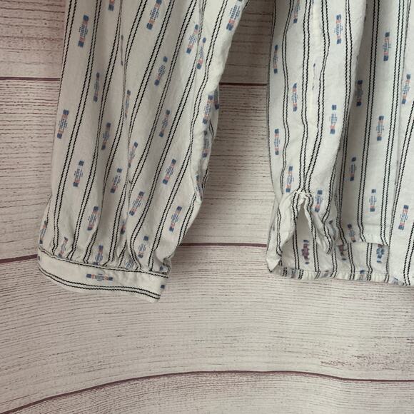 LOFT Petites White Striped Pink and Country Blue Blouse Button Up Size SP - Picture 14 of 16